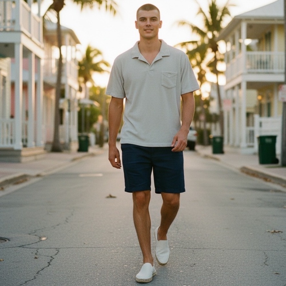 OAS Mens Terry Polo Shirt Off White Short Sleeve Cotton Beach Resort Top Large